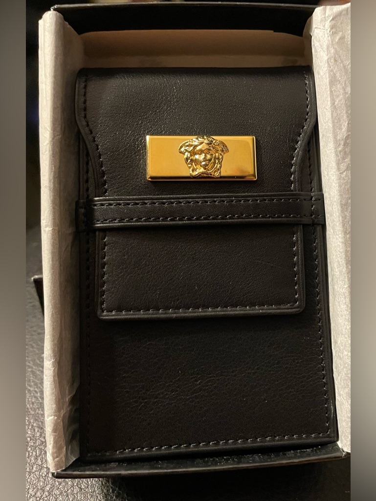 Versace Black Leather Card Wallet With Embossed Logo